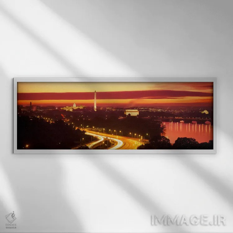 تابلو Washington DC, District of Columbia, USA,نمای هوایی از غروب، واشینگتن دیسی، ایالات متحده آمریکا اثر پانورامیک ایمجز (استودیو عکاسی عریض) - نمای قابدار سفید