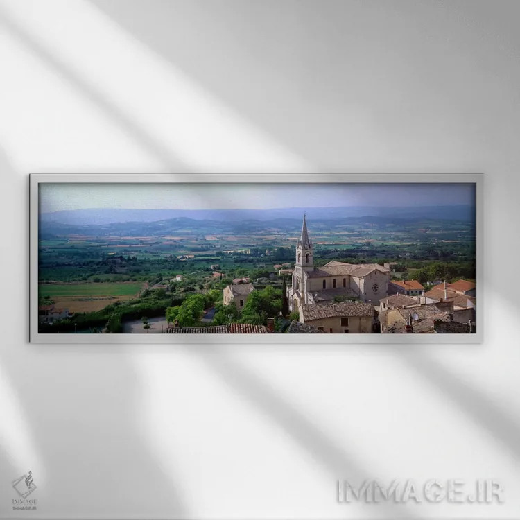 تابلو Bonnieux, Provence-Alpes-Cote d'Azur, France,نمای هوایی از کلیسا، بونییو، پروانس-آلپ-کوت دازور، فرانسه اثر پانورامیک ایمجز (استودیو عکاسی عریض) - نمای قابدار سفید