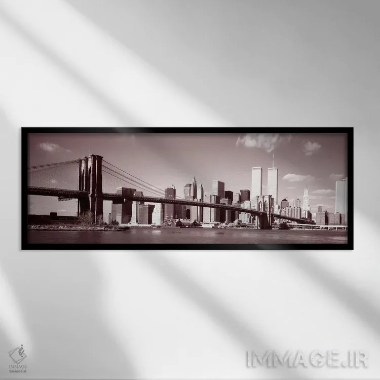 تابلو East River, NYC, New York City, New York State, USA,پل بروکلین، ایست ریور، شهر نیویورک، ایالت نیویورک، ایالات متحده آمریکا اثر پانورامیک ایمجز (استودیو عکاسی عریض) - نمای قابدار مشکی