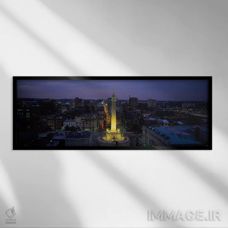 تابلو Washington Monument, Mount Vernon Place, Baltimore, Maryland, USA,نمای بالا از یک یادمان، یادبود واشینگتن، میدان ماونت ورنون، بالتیمور، مریلند، ایالات متحده آمریکا اثر پانورامیک ایمجز (استودیو عکاسی عریض) - نمای قابدار مشکی