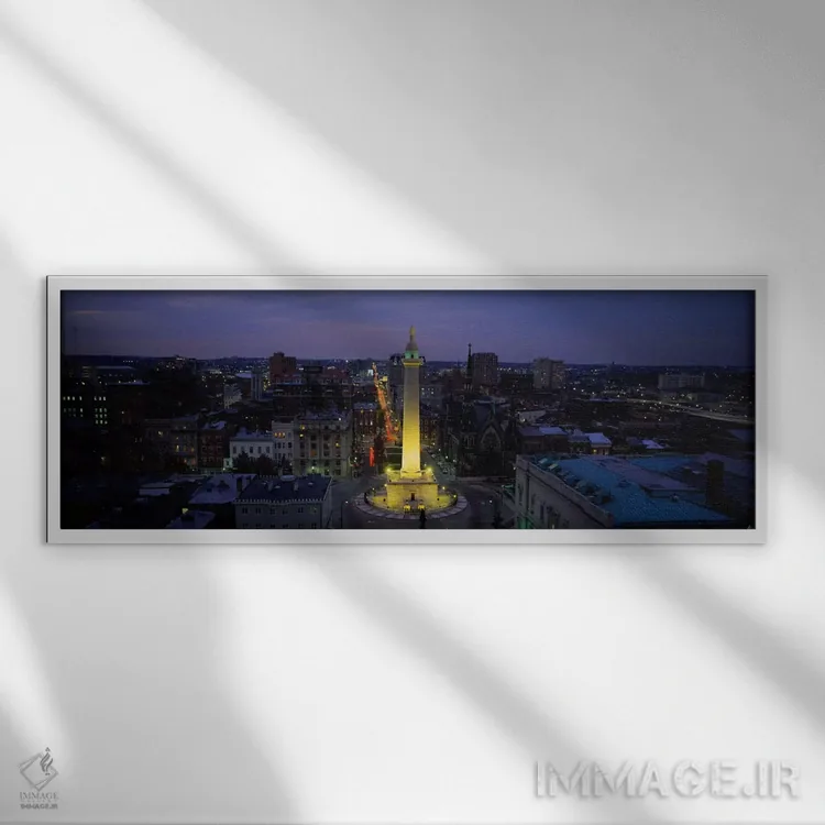 تابلو Washington Monument, Mount Vernon Place, Baltimore, Maryland, USA,نمای بالا از یک یادمان، یادبود واشینگتن، میدان ماونت ورنون، بالتیمور، مریلند، ایالات متحده آمریکا اثر پانورامیک ایمجز (استودیو عکاسی عریض) - نمای قابدار سفید
