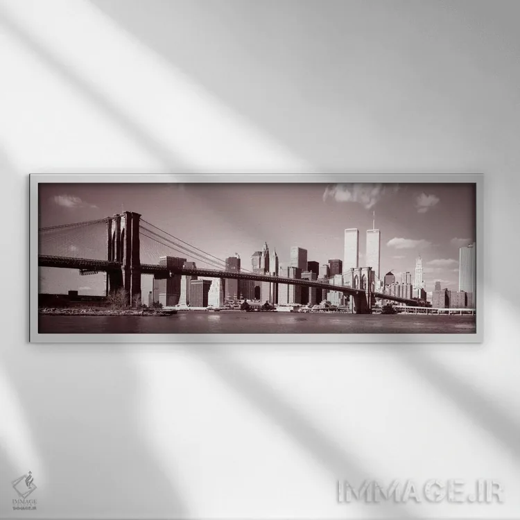 تابلو East River, NYC, New York City, New York State, USA,پل بروکلین، ایست ریور، شهر نیویورک، ایالت نیویورک، ایالات متحده آمریکا اثر پانورامیک ایمجز (استودیو عکاسی عریض) - نمای قابدار سفید