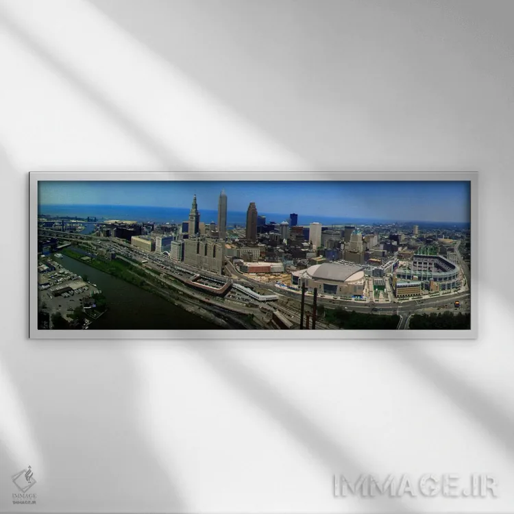 تابلو نمای هوایی کلیولند، اوهایو، ایالات متحده آمریکا اثر پانورامیک ایمجز (استودیو عکاسی عریض) - نمای قابدار سفید
