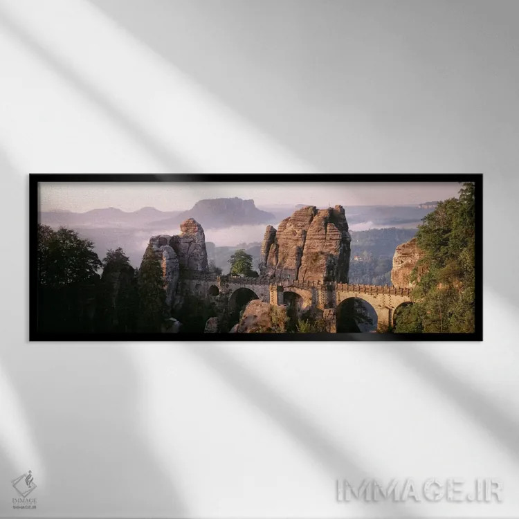 تابلو Saxon Switzerland National Park, Saxony, Germany,پل باستای، پارک ملی ساکسون سوئیس، زاکسن، آلمان اثر پانورامیک ایمجز (استودیو عکاسی عریض) - نمای قابدار مشکی