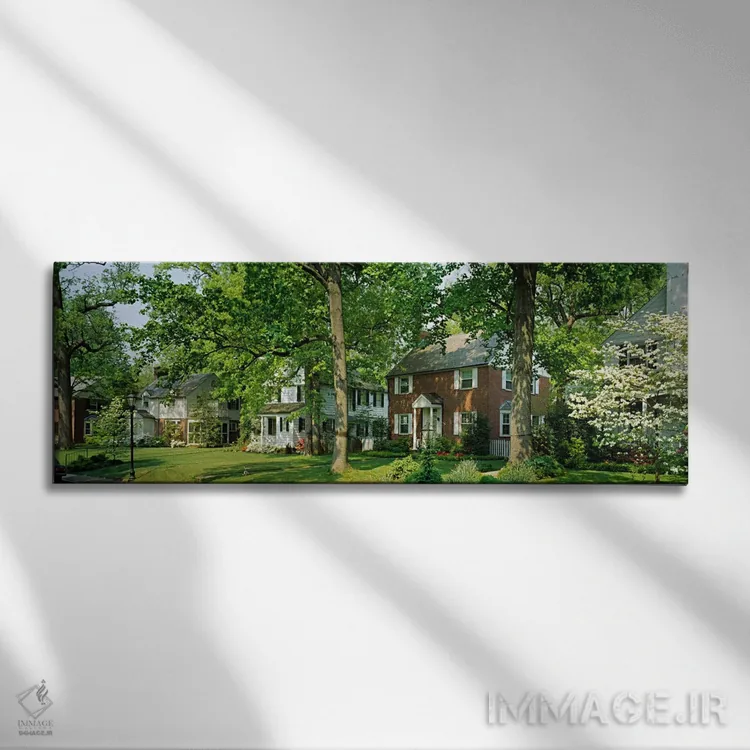 تابلو Broadmoor Ave, Baltimore City, Maryland, USA,نمای بیرونی خانهها، خیابان برادمور، شهر بالتیمور، مریلند، آمریکا اثر پانورامیک ایمجز (استودیو عکاسی عریض) - نمای روبهرو روی دیوار