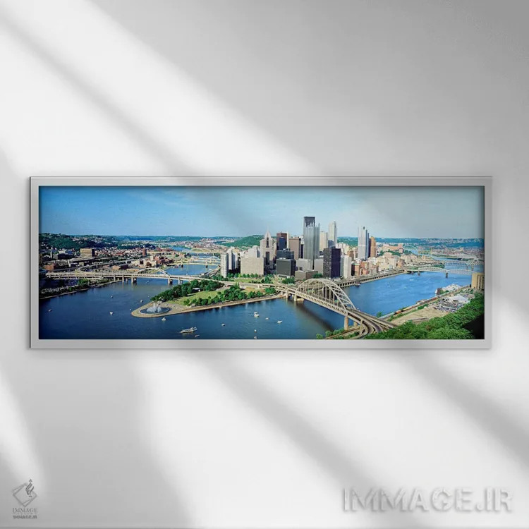 تابلو Pittsburgh, Pennsylvania, USA,خط افق روزانه پیتسبورگ، پنسیلوانیا، ایالات متحده آمریکا اثر پانورامیک ایمجز (استودیو عکاسی عریض) - نمای قابدار سفید