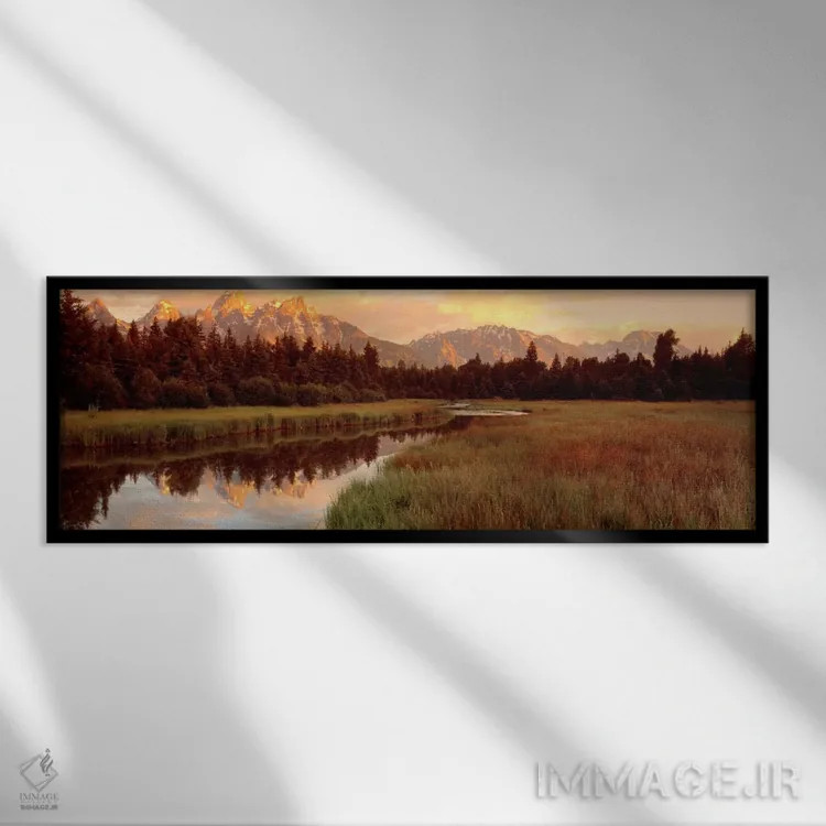 تابلو Grand Teton National Park, Wyoming, USA,چشمانداز بکر در طلوع آفتاب، پارک ملی گرند تتون، وایومینگ، آمریکا اثر پانورامیک ایمجز (استودیو عکاسی عریض) - نمای قابدار مشکی
