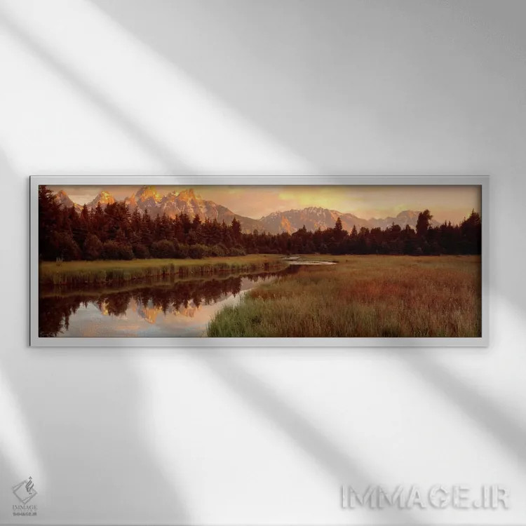 تابلو Grand Teton National Park, Wyoming, USA,چشمانداز بکر در طلوع آفتاب، پارک ملی گرند تتون، وایومینگ، آمریکا اثر پانورامیک ایمجز (استودیو عکاسی عریض) - نمای قابدار سفید