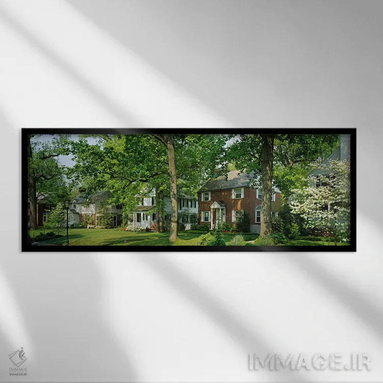 تابلو Broadmoor Ave, Baltimore City, Maryland, USA,نمای بیرونی خانهها، خیابان برادمور، شهر بالتیمور، مریلند، آمریکا اثر پانورامیک ایمجز (استودیو عکاسی عریض) - نمای قابدار مشکی