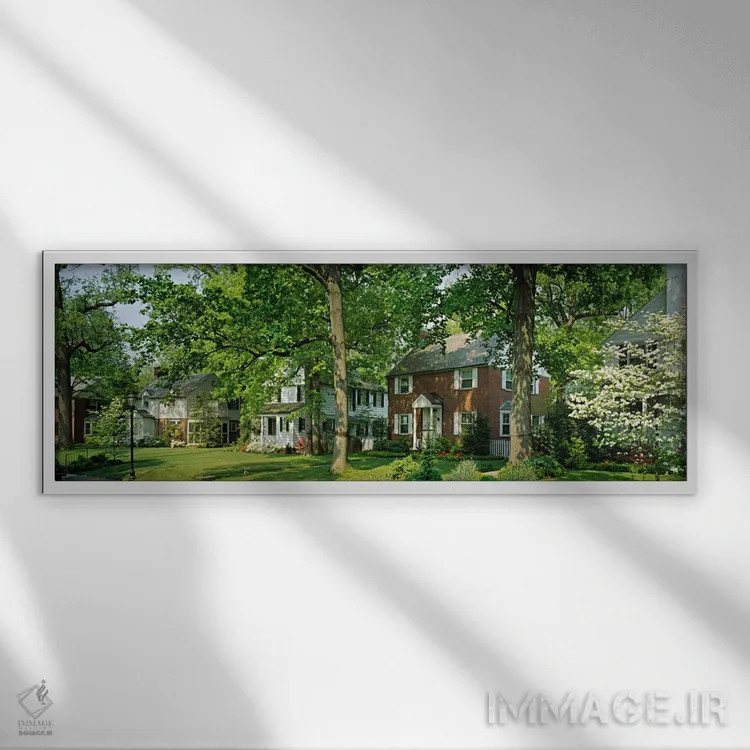 تابلو Broadmoor Ave, Baltimore City, Maryland, USA,نمای بیرونی خانهها، خیابان برادمور، شهر بالتیمور، مریلند، آمریکا اثر پانورامیک ایمجز (استودیو عکاسی عریض) - نمای قابدار سفید