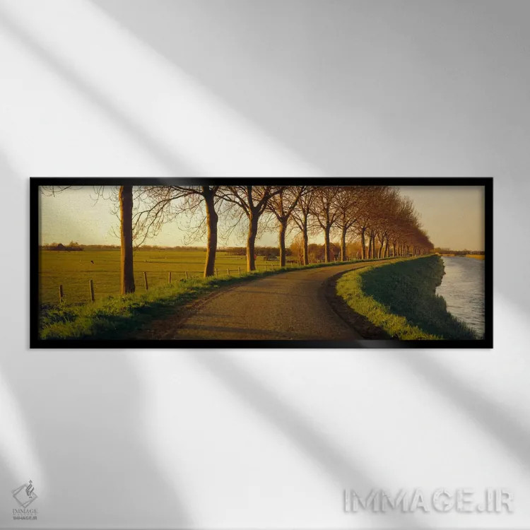 تابلو Noordbeemster, North Holland, Netherlands,جاده ساحلی مشجر، نوردبیمستر، شمال هلند، هلند اثر پانورامیک ایمجز (استودیو عکاسی عریض) - نمای قابدار مشکی