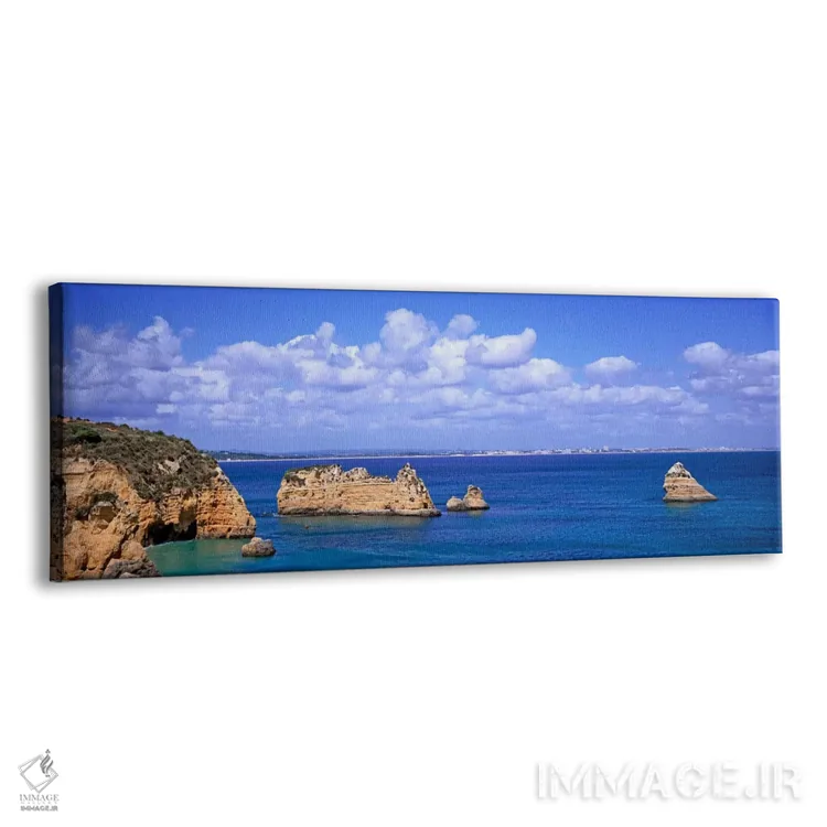 تابلو Dona Ana Beach, Lagos, Algarve Region, Portugal,چشمانداز دریایی ابری با صخرههای آهکی، ساحل دونا آنا، لاگوس، منطقه آلگاروه، پرتغال اثر پانورامیک ایمجز (استودیو عکاسی عریض) - نمای پرسپکتیو محصول