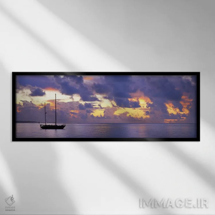 تابلو غروب جزیره مورئا، پلینزی فرانسه اثر پانورامیک ایمجز (استودیو عکاسی عریض) - نمای قابدار مشکی