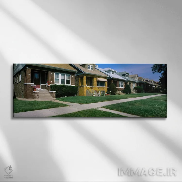 تابلو Berwyn, Chicago, Cook County, Illinois, USA,خانههای یکطبقه ردیفی، برووین، شیکاگو، ایلینوی، آمریکا اثر پانورامیک ایمجز (استودیو عکاسی عریض) - نمای روبهرو روی دیوار