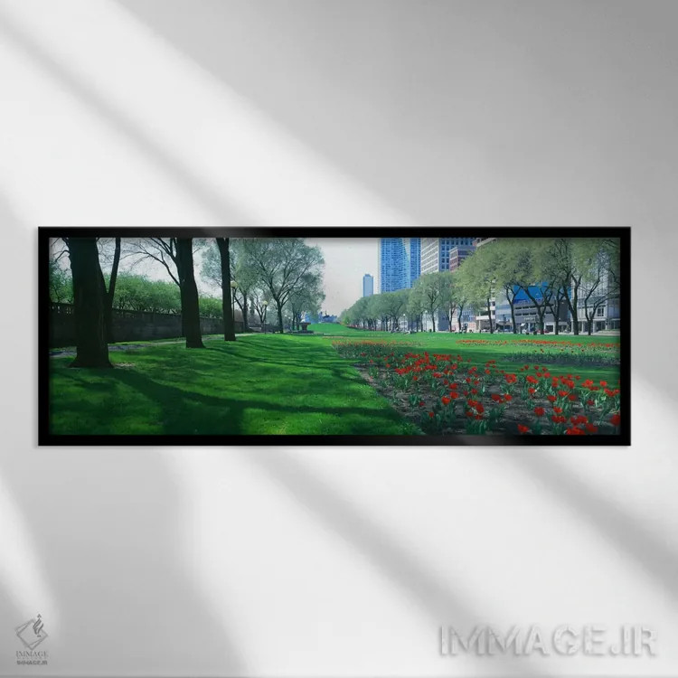 تابلو Loop, Cityscape, Grant Park, Chicago, Illinois, USA,باغهای عمومی، منطقه لوپ، پارک گرانت، شیکاگو، ایلینوی، آمریکا اثر پانورامیک ایمجز (استودیو عکاسی عریض) - نمای قابدار مشکی