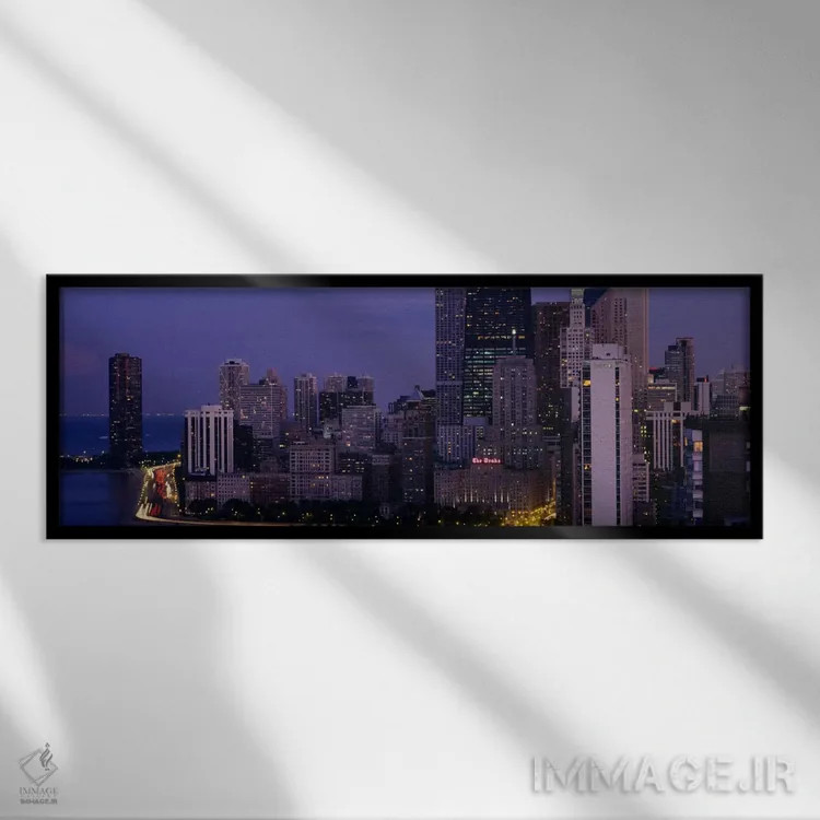 تابلو Chicago, Cook County, Illinois, USA,ساختمانها در شهر، شیکاگو، ایلینوی، آمریکا اثر پانورامیک ایمجز (استودیو عکاسی عریض) - نمای قابدار مشکی
