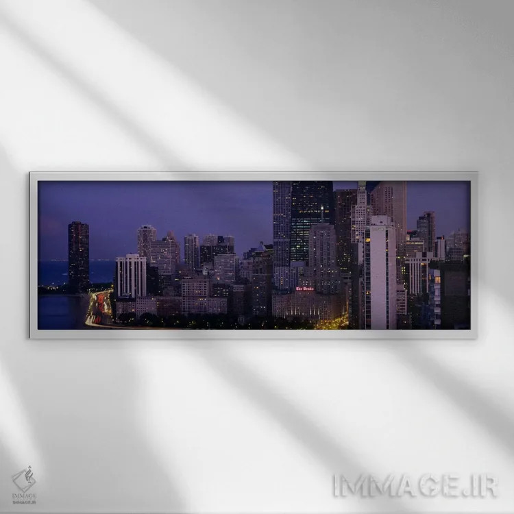 تابلو Chicago, Cook County, Illinois, USA,ساختمانها در شهر، شیکاگو، ایلینوی، آمریکا اثر پانورامیک ایمجز (استودیو عکاسی عریض) - نمای قابدار سفید
