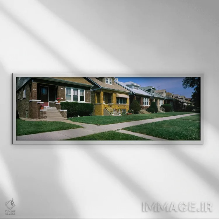تابلو Berwyn, Chicago, Cook County, Illinois, USA,خانههای یکطبقه ردیفی، برووین، شیکاگو، ایلینوی، آمریکا اثر پانورامیک ایمجز (استودیو عکاسی عریض) - نمای قابدار سفید