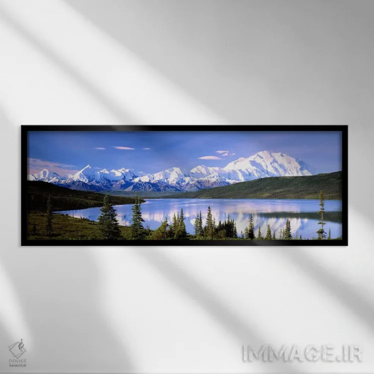تابلو Denali National Park & Preserve, Alaska, USA,دنالی (کوه مککینلی) و دریاچه واندر، پارک ملی دنالی، آلاسکا، آمریکا اثر پانورامیک ایمجز (استودیو عکاسی عریض) - نمای قابدار مشکی
