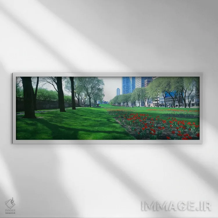 تابلو Loop, Cityscape, Grant Park, Chicago, Illinois, USA,باغهای عمومی، منطقه لوپ، پارک گرانت، شیکاگو، ایلینوی، آمریکا اثر پانورامیک ایمجز (استودیو عکاسی عریض) - نمای قابدار سفید