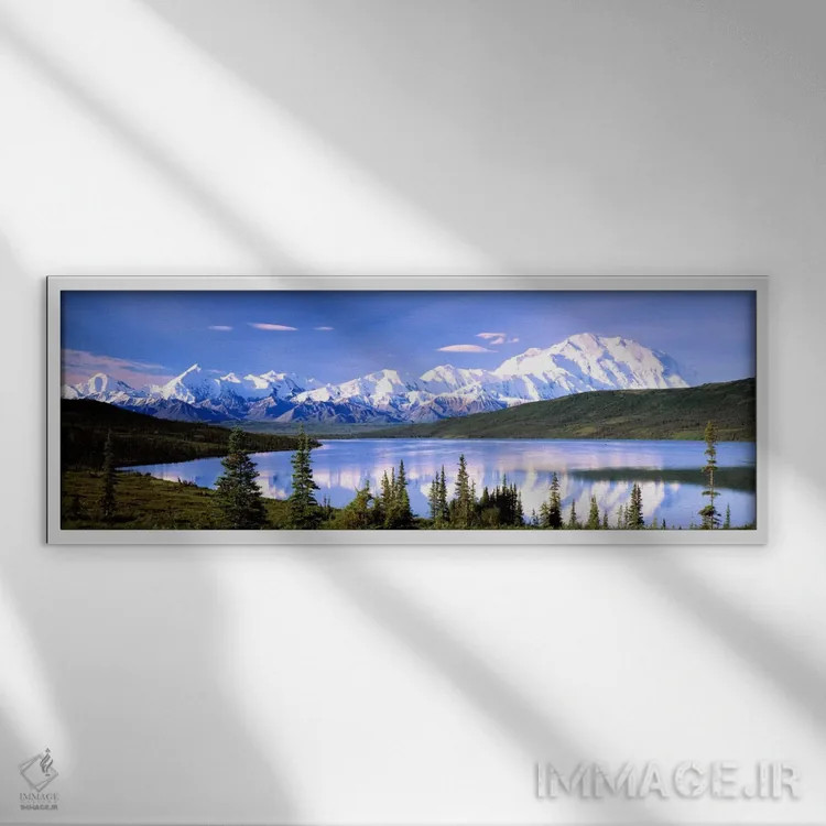 تابلو Denali National Park & Preserve, Alaska, USA,دنالی (کوه مککینلی) و دریاچه واندر، پارک ملی دنالی، آلاسکا، آمریکا اثر پانورامیک ایمجز (استودیو عکاسی عریض) - نمای قابدار سفید
