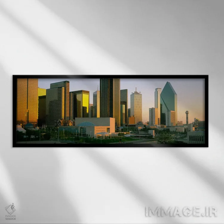 تابلو Dallas, Texas, USA #3,آسمانخراشها در یک شهر، دالاس، تگزاس، آمریکا (شماره ۳) اثر پانورامیک ایمجز (استودیو عکاسی عریض) - نمای قابدار مشکی