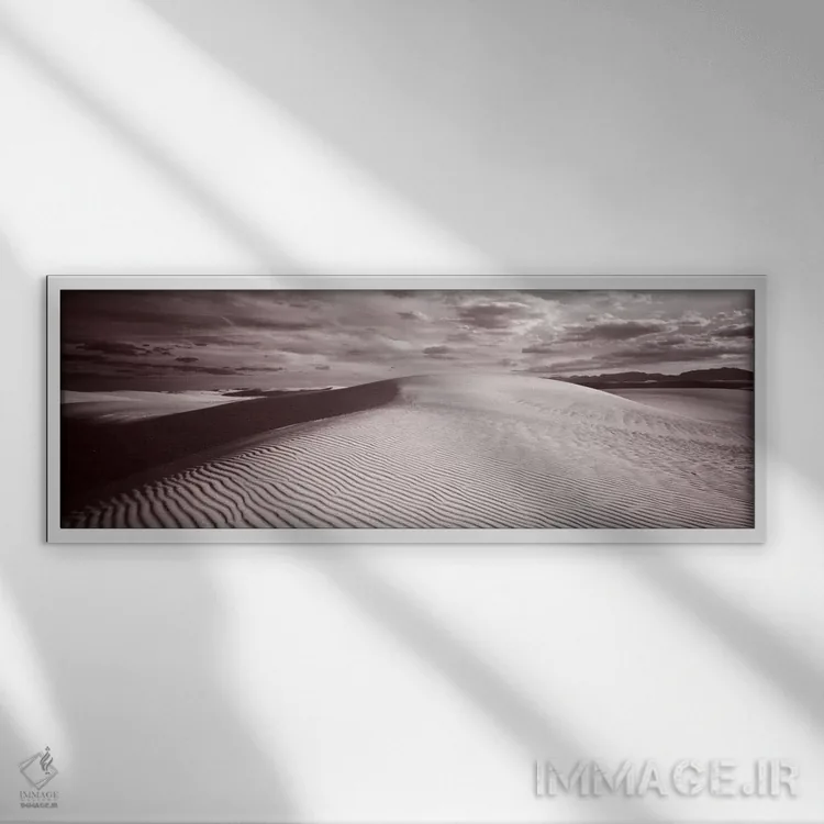 تابلو White Sands National Monument, Tularosa Basin, New Mexico,چشمانداز ابری در سیاه و سفید، یادمان ملی شنهای سفید، حوضه تولاروسا، نیومکزیکو اثر پانورامیک ایمجز (استودیو عکاسی عریض) - نمای قابدار سفید
