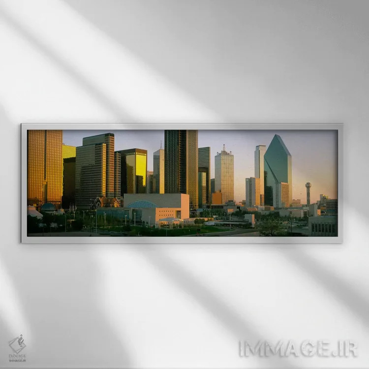 تابلو Dallas, Texas, USA #3,آسمانخراشها در یک شهر، دالاس، تگزاس، آمریکا (شماره ۳) اثر پانورامیک ایمجز (استودیو عکاسی عریض) - نمای قابدار سفید