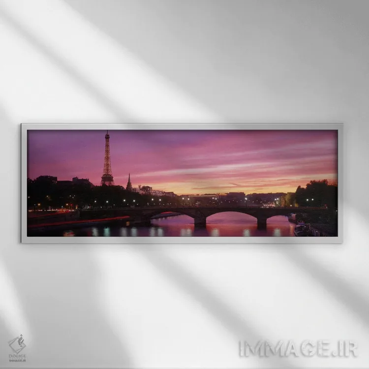 تابلو Paris, Ile-de-France, France,غروب سرخابی، پاریس، ایل-دو-فرانس، فرانسه اثر پانورامیک ایمجز (استودیو عکاسی عریض) - نمای قابدار سفید