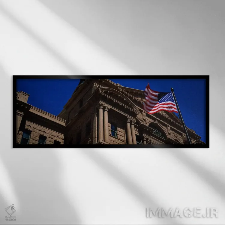 تابلو Fort Worth, Texas, USA,نمای پایین از ساختمان دادگستری، فورت ورث، تگزاس، آمریکا اثر پانورامیک ایمجز (استودیو عکاسی عریض) - نمای قابدار مشکی