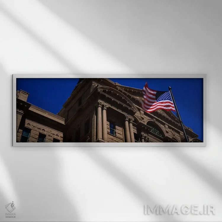 تابلو Fort Worth, Texas, USA,نمای پایین از ساختمان دادگستری، فورت ورث، تگزاس، آمریکا اثر پانورامیک ایمجز (استودیو عکاسی عریض) - نمای قابدار سفید