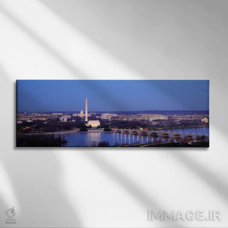 تابلو Washington DC, District of Columbia, USA,پل بر فراز رودخانه، بنای یادبود واشنگتن، واشنگتن دیسی، آمریکا اثر پانورامیک ایمجز (استودیو عکاسی عریض) - نمای روبهرو روی دیوار