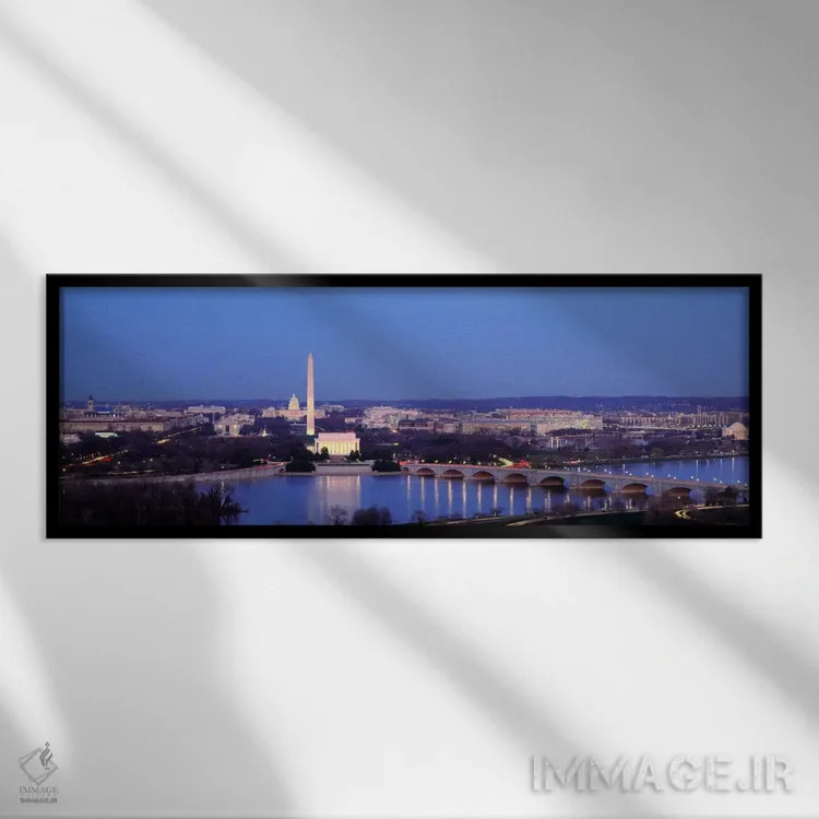 تابلو Washington DC, District of Columbia, USA,پل بر فراز رودخانه، بنای یادبود واشنگتن، واشنگتن دیسی، آمریکا اثر پانورامیک ایمجز (استودیو عکاسی عریض) - نمای قابدار مشکی