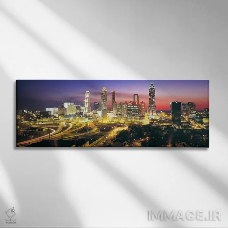 تابلو Dusk, Illuminated, Atlanta, Georgia, USA,چشمانداز شهری در شب، غروب و نورپردازی، آتلانتا، جورجیا، آمریکا اثر پانورامیک ایمجز (استودیو عکاسی عریض) - نمای روبهرو روی دیوار
