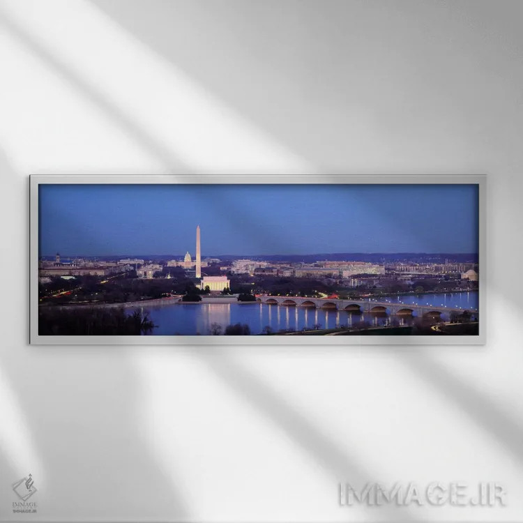 تابلو Washington DC, District of Columbia, USA,پل بر فراز رودخانه، بنای یادبود واشنگتن، واشنگتن دیسی، آمریکا اثر پانورامیک ایمجز (استودیو عکاسی عریض) - نمای قابدار سفید