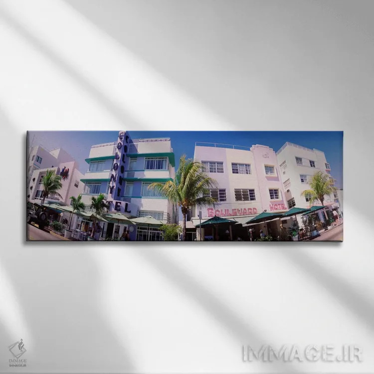 تابلو Miami Beach, Florida, USA,نمای پایین به ساختمانها در شهر، میامی بیچ، فلوریدا، آمریکا اثر پانورامیک ایمجز (استودیو عکاسی عریض) - نمای روبهرو روی دیوار