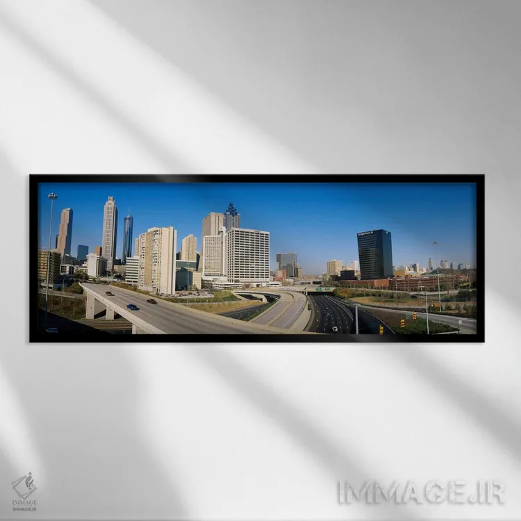 تابلو Atlanta, Georgia, USA,آسمانخراشها در چشمانداز شهری، آتلانتا، جورجیا، آمریکا اثر پانورامیک ایمجز (استودیو عکاسی عریض) - نمای قابدار مشکی