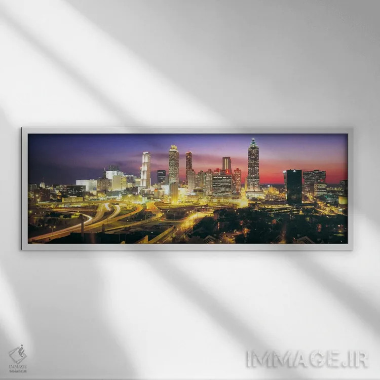 تابلو Dusk, Illuminated, Atlanta, Georgia, USA,چشمانداز شهری در شب، غروب و نورپردازی، آتلانتا، جورجیا، آمریکا اثر پانورامیک ایمجز (استودیو عکاسی عریض) - نمای قابدار سفید