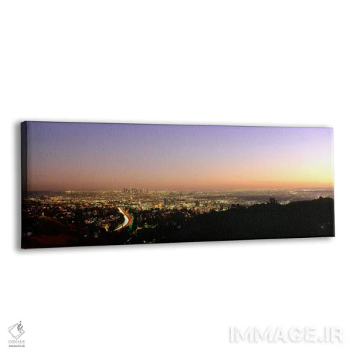 تابلو City of Los Angeles, California, USA,نمای هوایی از ساختمانها در شهر هنگام غروب از تپههای هالیوود، لسآنجلس، کالیفرنیا، آمریکا اثر پانورامیک ایمجز (استودیو عکاسی عریض) - نمای پرسپکتیو محصول