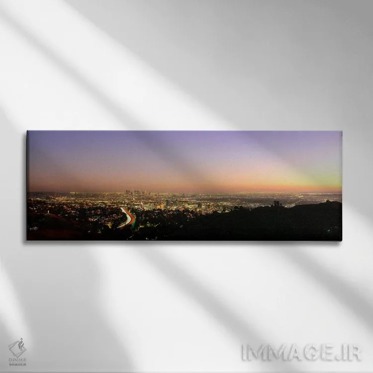 تابلو City of Los Angeles, California, USA,نمای هوایی از ساختمانها در شهر هنگام غروب از تپههای هالیوود، لسآنجلس، کالیفرنیا، آمریکا اثر پانورامیک ایمجز (استودیو عکاسی عریض) - نمای روبهرو روی دیوار
