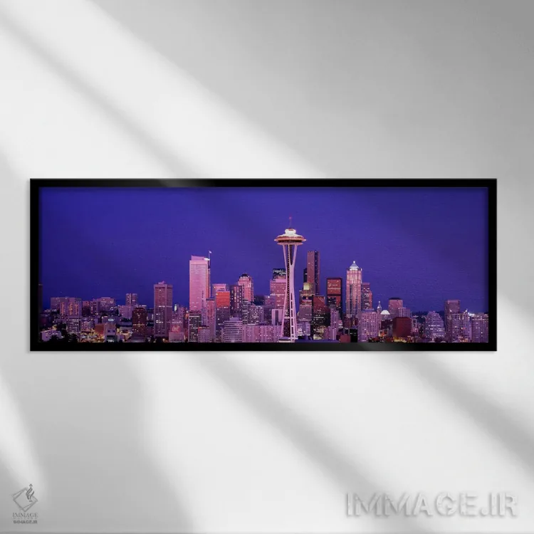 تابلو Seattle, night,آمریکا، واشینگتن، سیاتل، شب اثر پانورامیک ایمجز (استودیو عکاسی عریض) - نمای قابدار مشکی