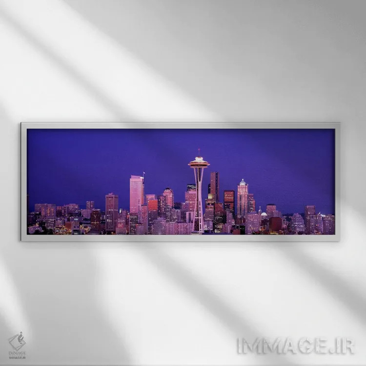 تابلو Seattle, night,آمریکا، واشینگتن، سیاتل، شب اثر پانورامیک ایمجز (استودیو عکاسی عریض) - نمای قابدار سفید