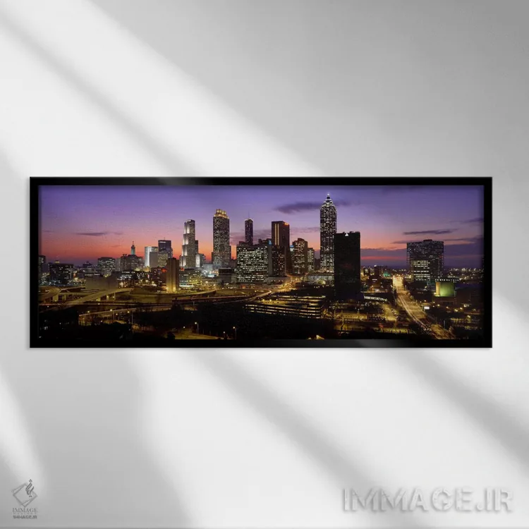 تابلو Cityscape, Skyline, City, Atlanta, Georgia, USA,خط افق شهر آتلانتا در گرگومیش، آتلانتا، جورجیا، آمریکا اثر پانورامیک ایمجز (استودیو عکاسی عریض) - نمای قابدار مشکی
