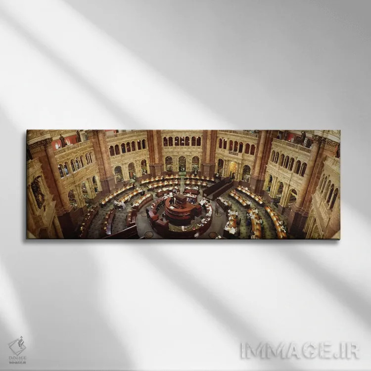 تابلو Washington DC, USA,نمای بالا از سالن مطالعه کتابخانه کنگره، واشنگتن دیسی، آمریکا اثر پانورامیک ایمجز (استودیو عکاسی عریض) - نمای روبهرو روی دیوار