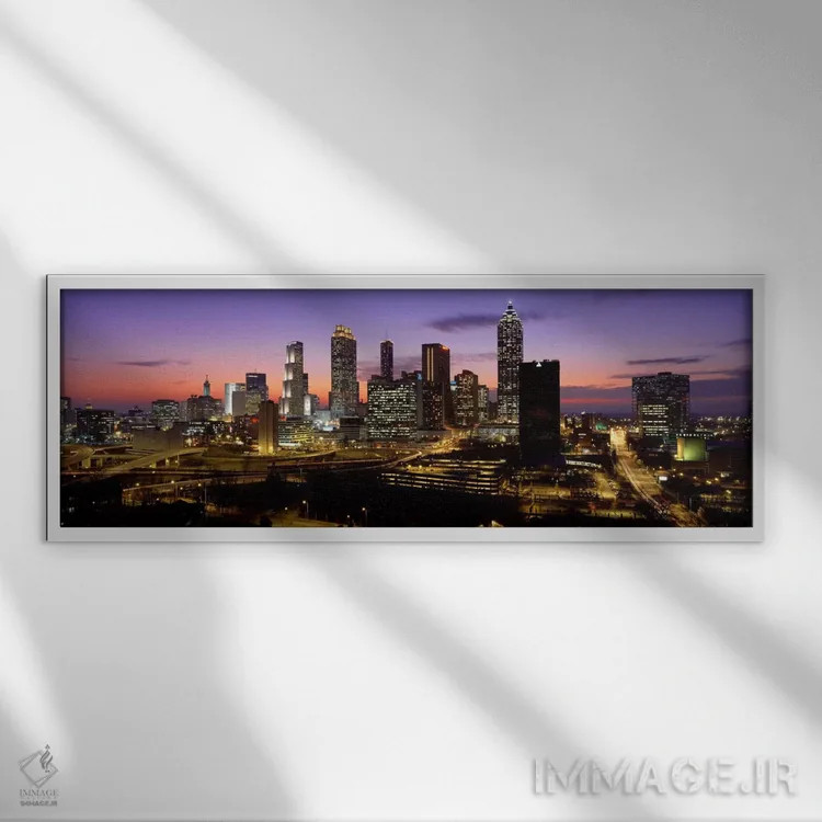 تابلو Cityscape, Skyline, City, Atlanta, Georgia, USA,خط افق شهر آتلانتا در گرگومیش، آتلانتا، جورجیا، آمریکا اثر پانورامیک ایمجز (استودیو عکاسی عریض) - نمای قابدار سفید