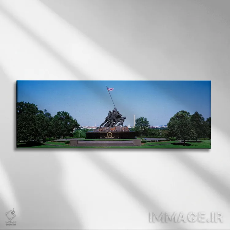 تابلو Arlington, Virginia, USA,یادبود جنگ با بنای واشنگتن در پسزمینه، یادبود ایوو جیما، آرلینگتون، ویرجینیا، ایالات متحده اثر پانورامیک ایمجز (استودیو عکاسی عریض) - نمای روبهرو روی دیوار