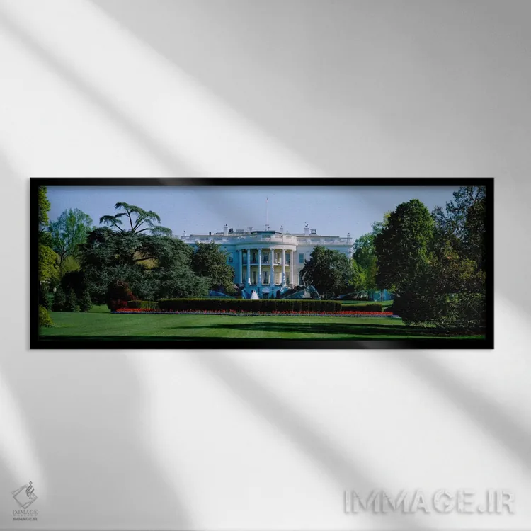 تابلو Washington DC, USA,چمن در جلوی ساختمان دولتی، کاخ سفید، واشینگتن دیسی، آمریکا اثر پانورامیک ایمجز (استودیو عکاسی عریض) - نمای قابدار مشکی