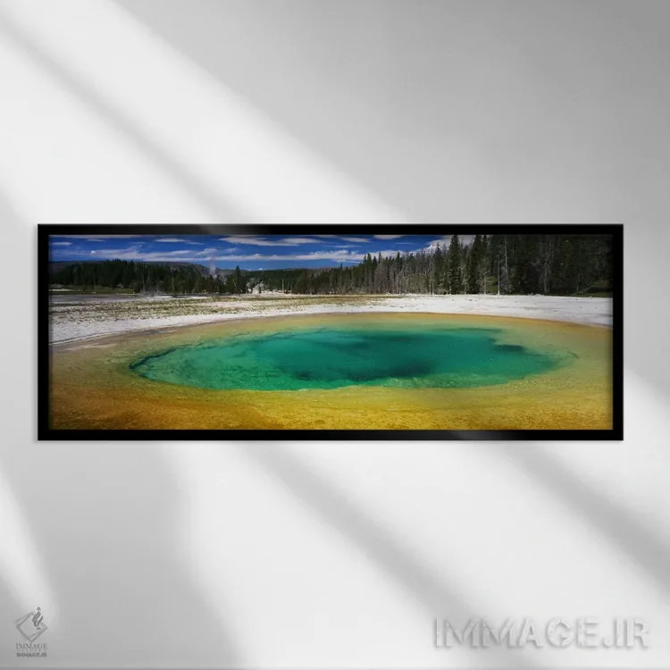 تابلو Upper Geyser Basin, Yellowstone National Park, Wyoming, USA,استخــر زیبایی، منطقه چشمههای آبگرم بالا، پارک ملی یلواستون، وایومینگ، آمریکا اثر پانورامیک ایمجز (استودیو عکاسی عریض) - نمای قابدار مشکی