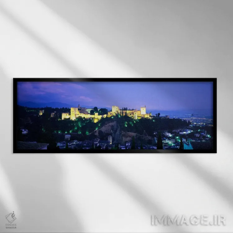 تابلو Granada, Andalusia, Spain,الحمرا روشن در شب، گرانادا، اندلس، اسپانیا اثر پانورامیک ایمجز (استودیو عکاسی عریض) - نمای قابدار مشکی