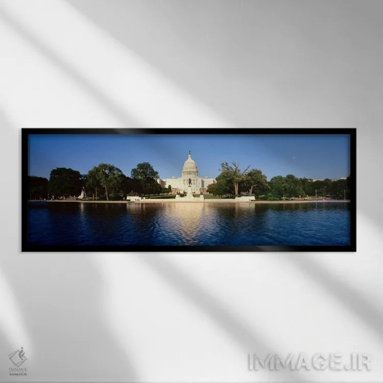 تابلو US Capitol Building,ایالات متحده، واشنگتن دیسی، ساختمان کنگره آمریکا اثر پانورامیک ایمجز (استودیو عکاسی عریض) - نمای قابدار مشکی